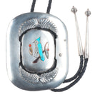c1970 Big J Quam Zuni Native American sterling silver bluebird inlay bolo tie