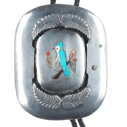 c1970 Big J Quam Zuni Native American sterling silver bluebird inlay bolo tie