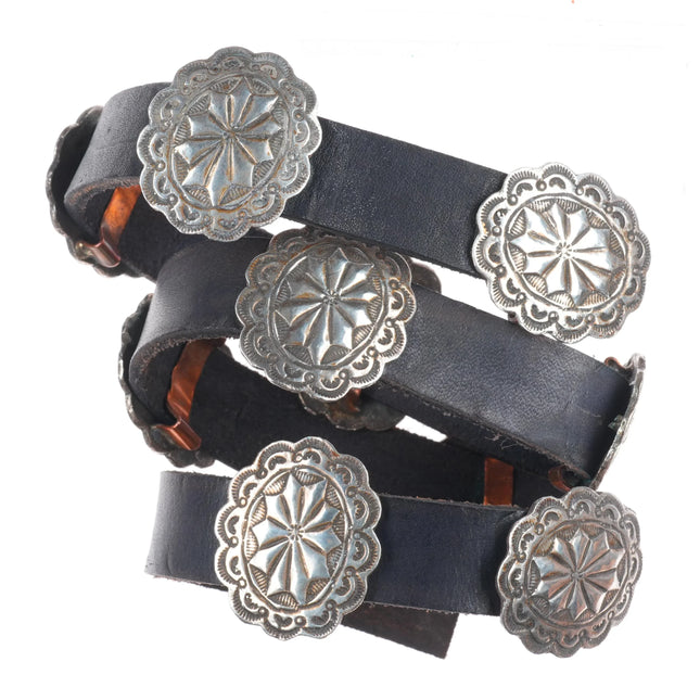 Vintage Navajo sterling silver concho hatband for cowboy hat on leather belt m