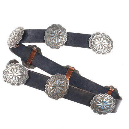 Vintage Navajo sterling silver concho hatband for cowboy hat on leather belt m
