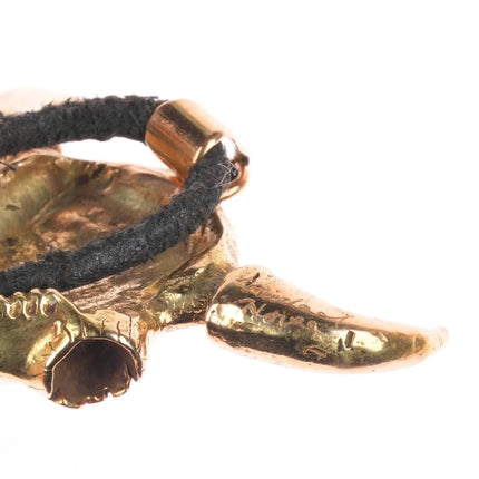 Michael Horse-Yaqui 14k gold, corn row turquoise/coral bull skull pendant