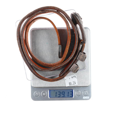 Vintage Navajo sterling silver spiderweb turquoise inlay ranger belt buckle set