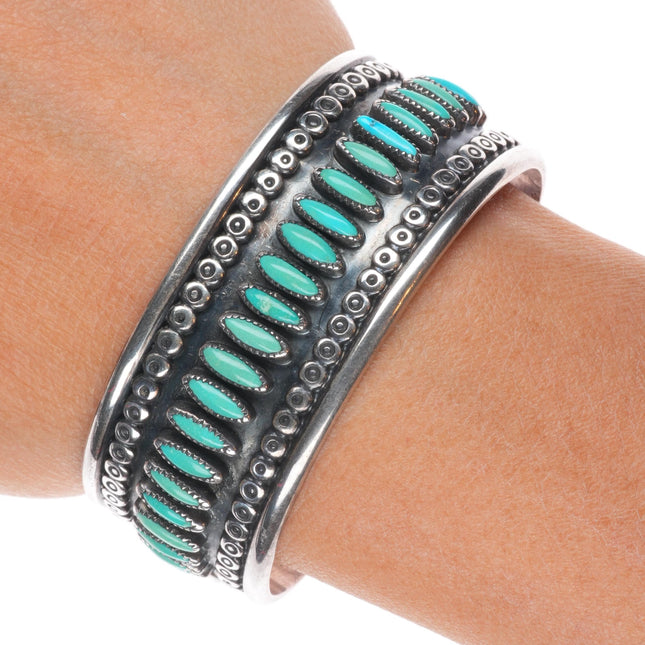 6.5" Vintage Navajo/Zuni sterling silver turquoise needlepoint row cuff bracelet