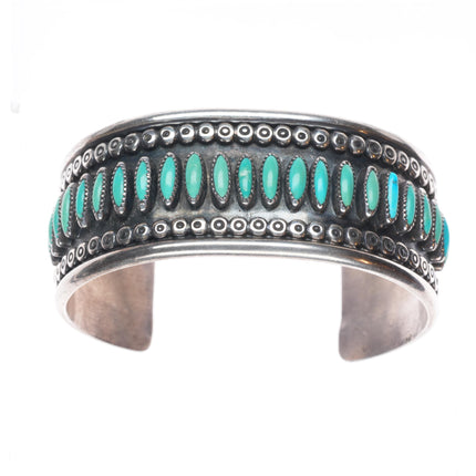 6.5" Vintage Navajo/Zuni sterling silver turquoise needlepoint row cuff bracelet