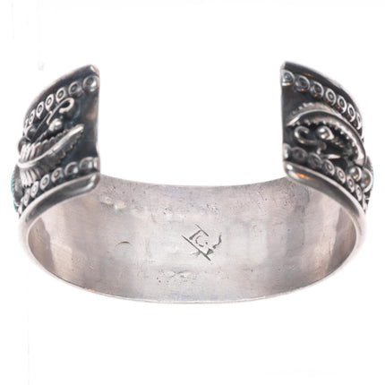 6.5" Vintage Navajo/Zuni sterling silver turquoise needlepoint row cuff bracelet