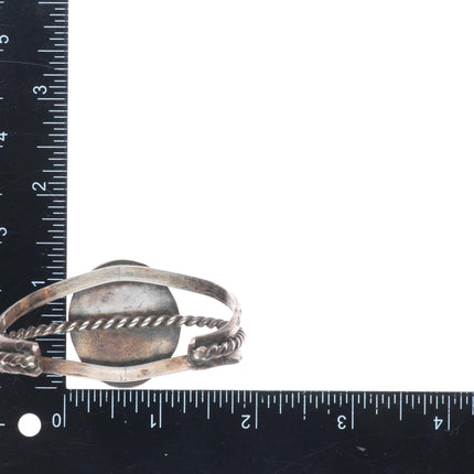 6.5" Vintage Navajo sterling silver 1 stone twisted wire bezel cuff bracelet