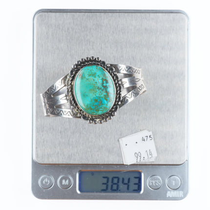 6.75" 1950's Vintage Maisels sterling silver Fred Harvey turquoise cuff bracelet