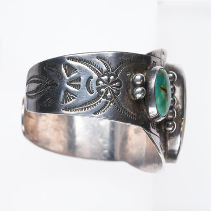 6.3" 1950's Vintage sterling silver Fred Harvey Royston turquoise cuff bracelet