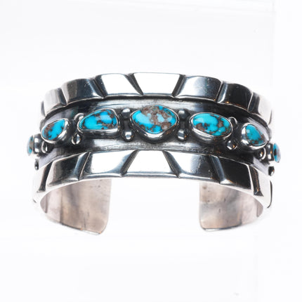 6.5" 50's-60's Navajo Bisbee Turquoise sterling silver wide band cuff bracelet