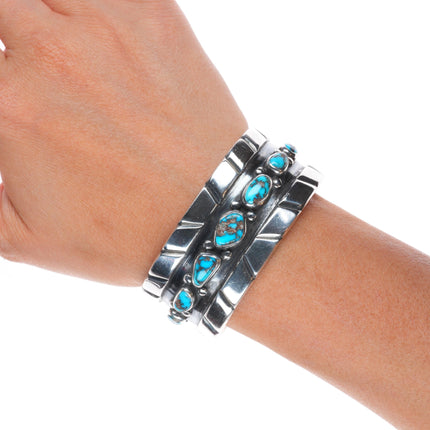 6.5" 50's-60's Navajo Bisbee Turquoise sterling silver wide band cuff bracelet
