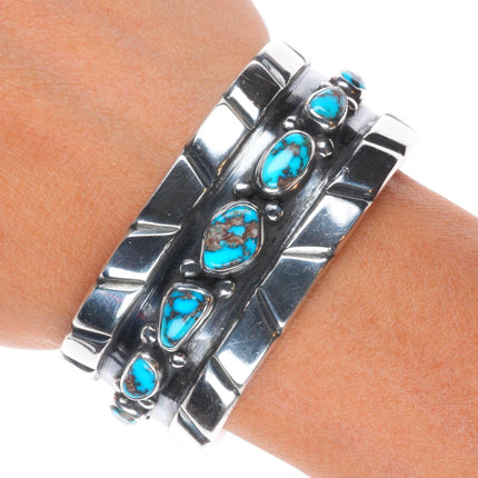 6.5" 50's-60's Navajo Bisbee Turquoise sterling silver wide band cuff bracelet