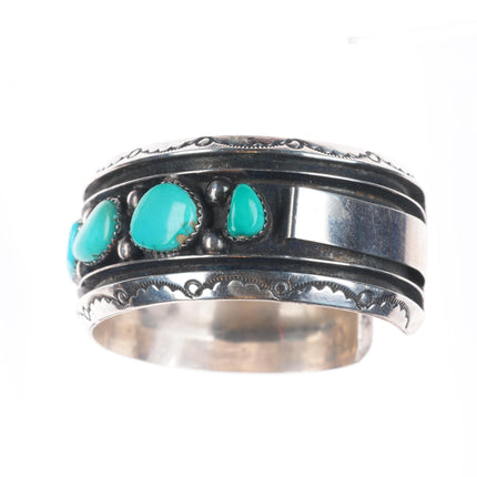 6.4" Vintage Navajo sterling silver freeform turquoise row cuff bracelet