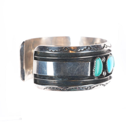 6.4" Vintage Navajo sterling silver freeform turquoise row cuff bracelet