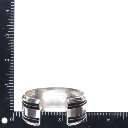 6.4" Vintage Navajo sterling silver freeform turquoise row cuff bracelet