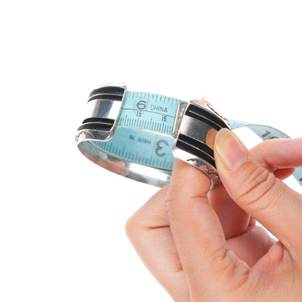 6.4" Vintage Navajo sterling silver freeform turquoise row cuff bracelet