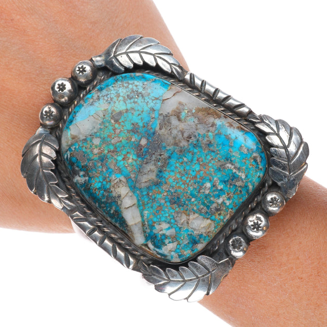6.1" Big Navajo sterling silver spiderweb turquoise cuff bracelet quartz matrix