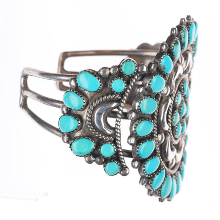 6.75" 1950s Ondelacy family Zuni sterling silver turquoise cluster cuff bracelet