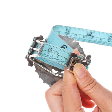 6.75" 1950s Ondelacy family Zuni sterling silver turquoise cluster cuff bracelet