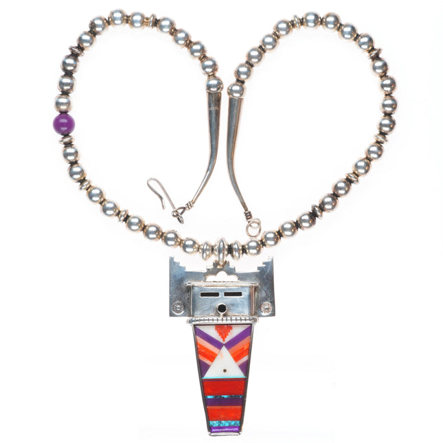 Michael Horse-Yaqui Sterling silver coral/turquoise Kachina pendant necklace