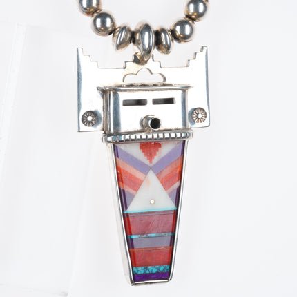 Michael Horse-Yaqui Sterling silver coral/turquoise Kachina pendant necklace