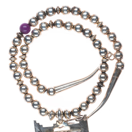 Michael Horse-Yaqui Sterling silver coral/turquoise Kachina pendant necklace