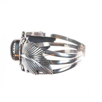 6.6" Vintage Labradorite Navajo sterling silver T feather design cuff bracelet