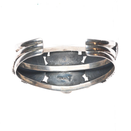 6.6" Vintage Labradorite Navajo sterling silver T feather design cuff bracelet