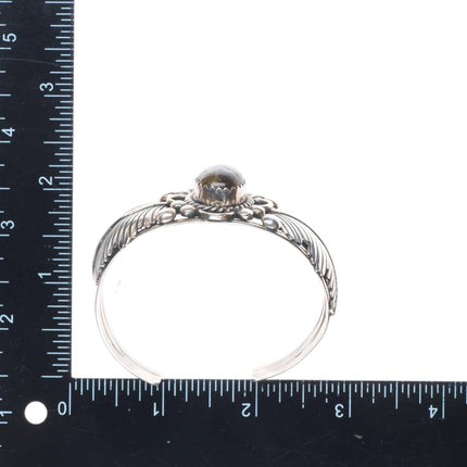 6.6" Vintage Labradorite Navajo sterling silver T feather design cuff bracelet