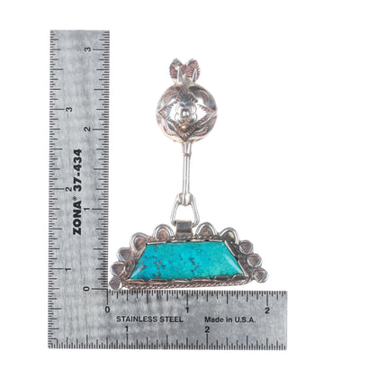 40's-50's Art Lewis Choctaw sterling silver turquoise pin/brooch stamped dangly