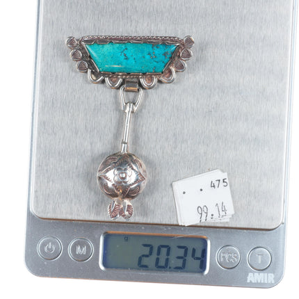 40's-50's Art Lewis Choctaw sterling silver turquoise pin/brooch stamped dangly