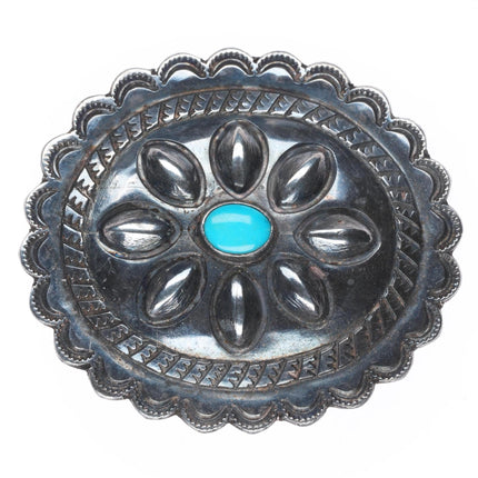 1940's Navajo sterling silver concho pin with turquoise nice stampings/repousse