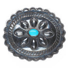 1940's Navajo sterling silver concho pin with turquoise nice stampings/repousse