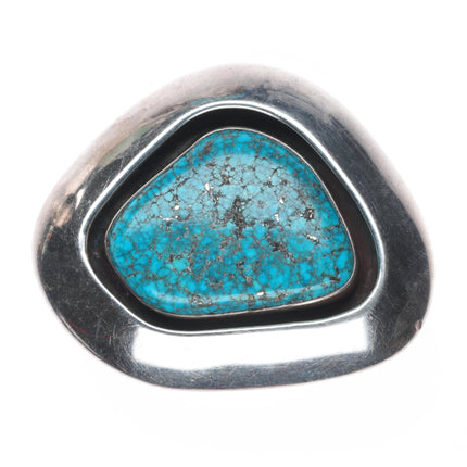 Native American Lone Mountain turquoise modernist sterling silver pendant/pin