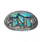 c1950's Small vintage Zuni sterling silver turquoise nugget cluster belt buckle