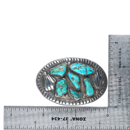c1950's Small vintage Zuni sterling silver turquoise nugget cluster belt buckle