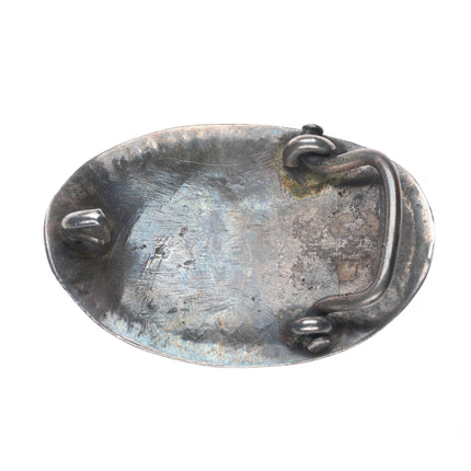 c1950's Small vintage Zuni sterling silver turquoise nugget cluster belt buckle