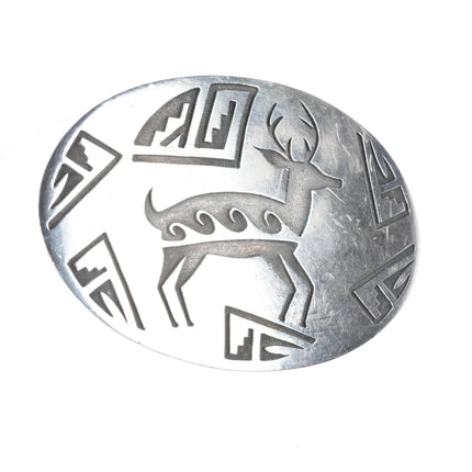 Vintage Navajo overlay sterling silver belt buckle with deer overlay