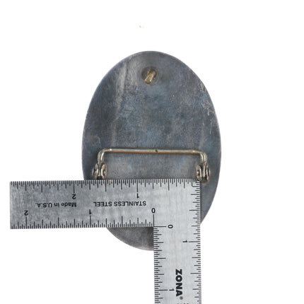 Vintage Navajo overlay sterling silver belt buckle with deer overlay