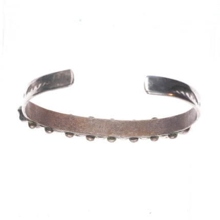 6.6" c1950's Zuni sterling silver carved turquoise row cuff bracelet