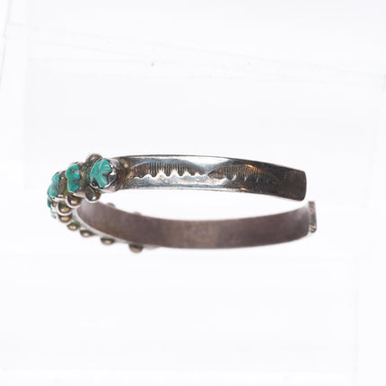 6.6" c1950's Zuni sterling silver carved turquoise row cuff bracelet