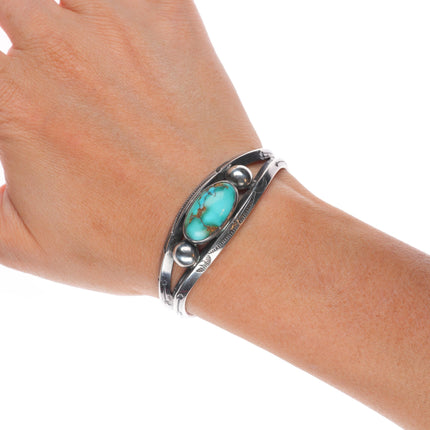 6" c1940's Navajo Royston turquoise carinated sterling silver cuff bracelet