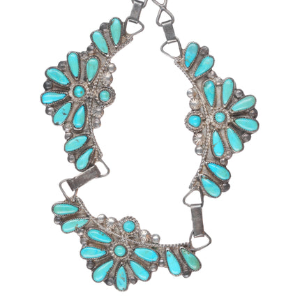 Vintage 40's-50's Zuni sterling silver turquoise petit point cluster necklace