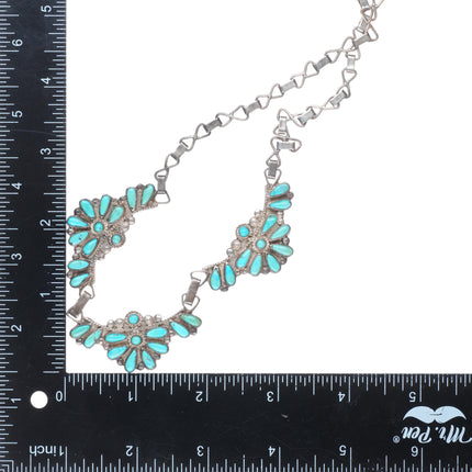 Vintage 40's-50's Zuni sterling silver turquoise petit point cluster necklace
