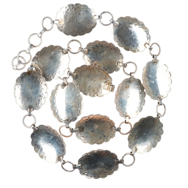 40" Vintage Navajo sterling silver link concho belt/hatband w/turquoise