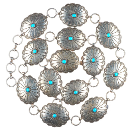 40" Vintage Navajo sterling silver link concho belt/hatband w/turquoise