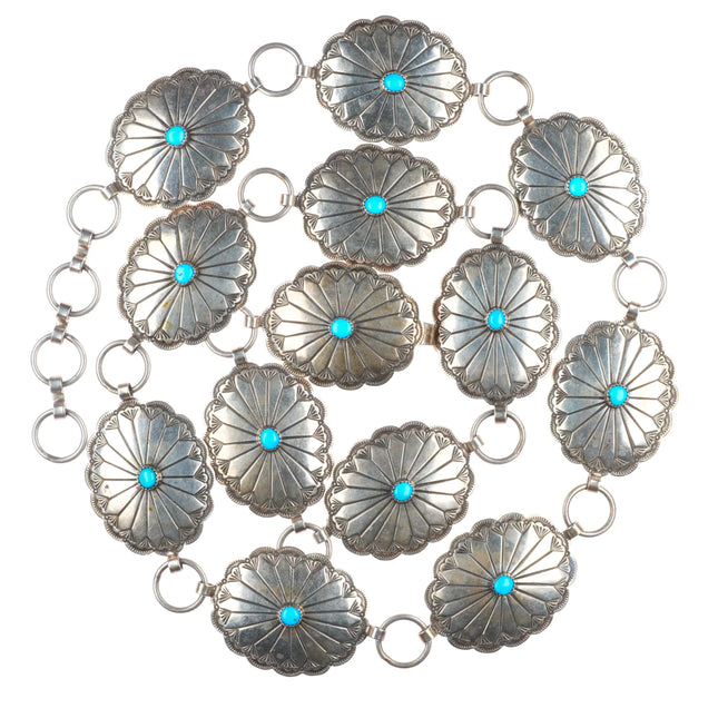 40" Vintage Navajo sterling silver link concho belt/hatband w/turquoise