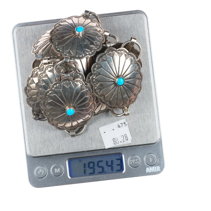 40" Vintage Navajo sterling silver link concho belt/hatband w/turquoise