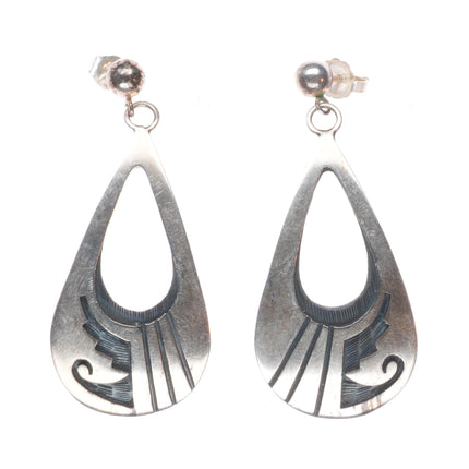 Loren Sakeva Hopi Overlay dangle earrings sterling silver