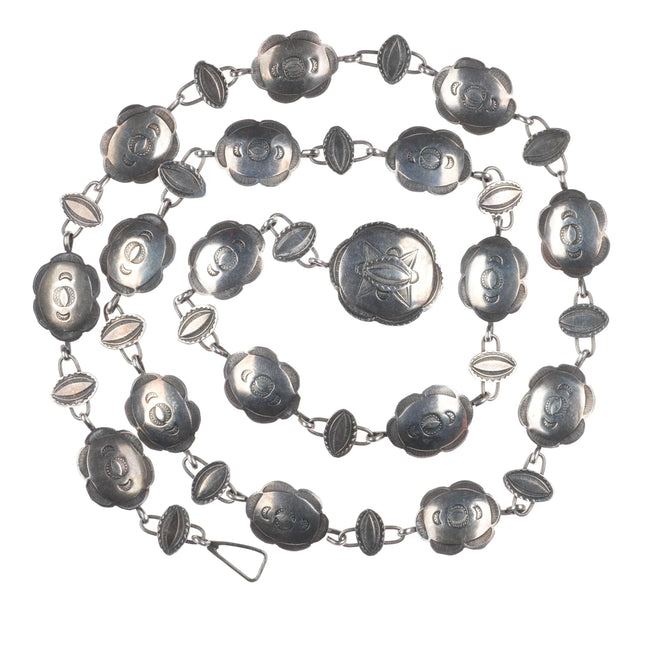 32.5" 30's-40's Vintage Navajo sterling silver link conch belt/hatband