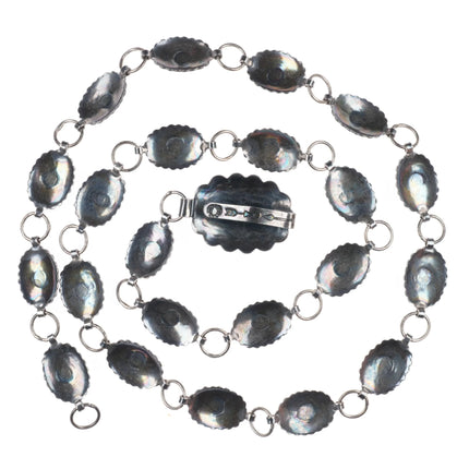 32" 40's-50's Fred Harvey sterling silver/turquoise link concho belt/hatband